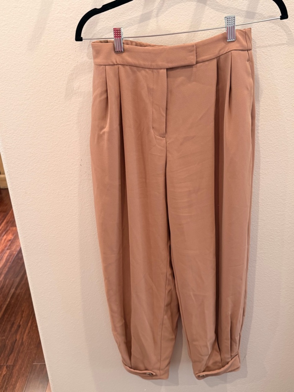 Express Blush-Tan Pleated High-Waist Trousers